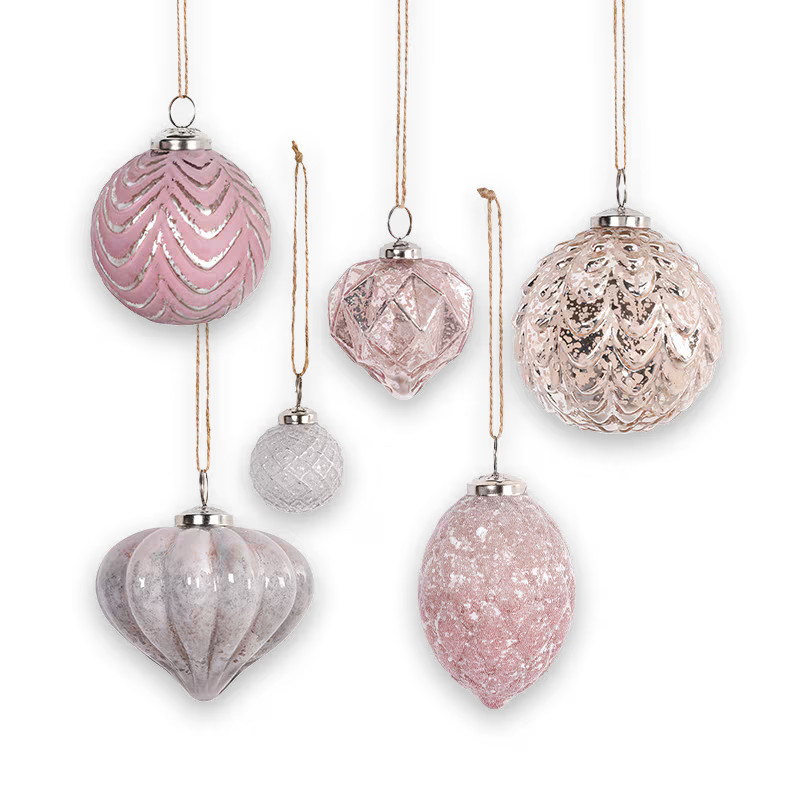 Winterglow Weihnachtsbaumkugeln im 24er-Pack, Beige und Rosa, Glas mit Metall, skandinavisches Design - Bild 1