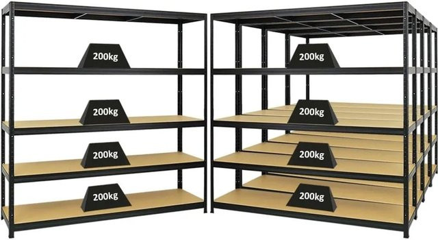 PROREGAL Schwerlastregal Giant Elephant Set aus 5 Stück, Schwarz, H x B x T: 180 x 180 x 45 cm, Fachlast 200 kg, mit verstellbaren MDF-Holzböden - Bild 1