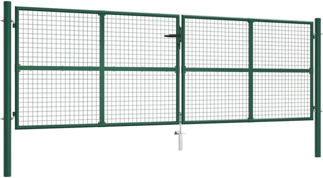 vidaXL Doppelstabmatten-Doppeltor aus Stahl in Grün, B: 390 cm, H: 125 cm - Bild 1
