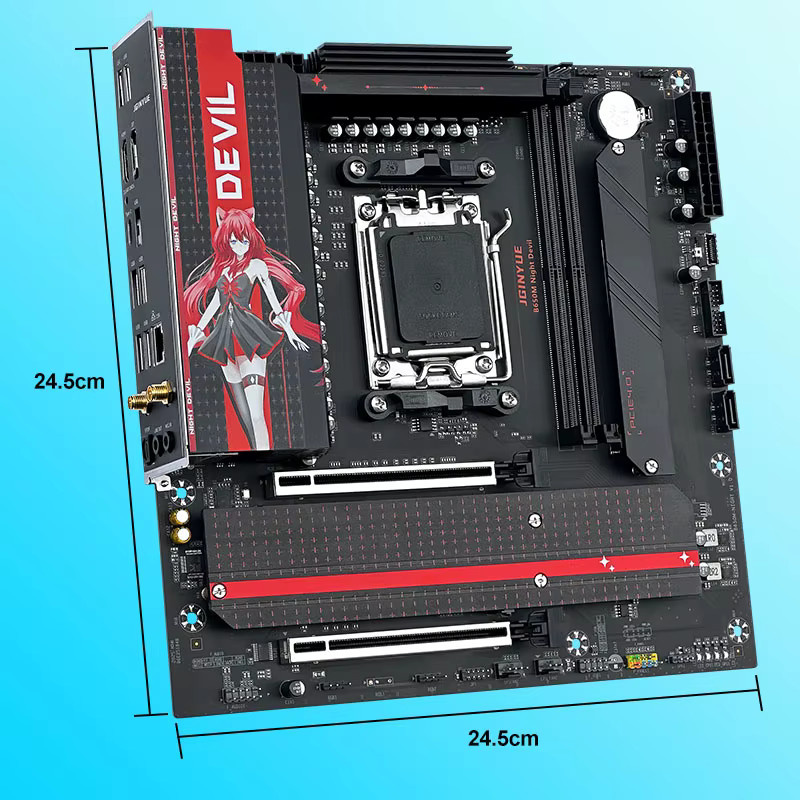 JGINYUE B650M NIGHT DEVIL Desktop-Gaming-Motherboard AM5 DDR5 M-ATX in Schwarz für AMD Ryzen 7 9700X mit NVMe/M.2 und USB 3.2 - Bild 3