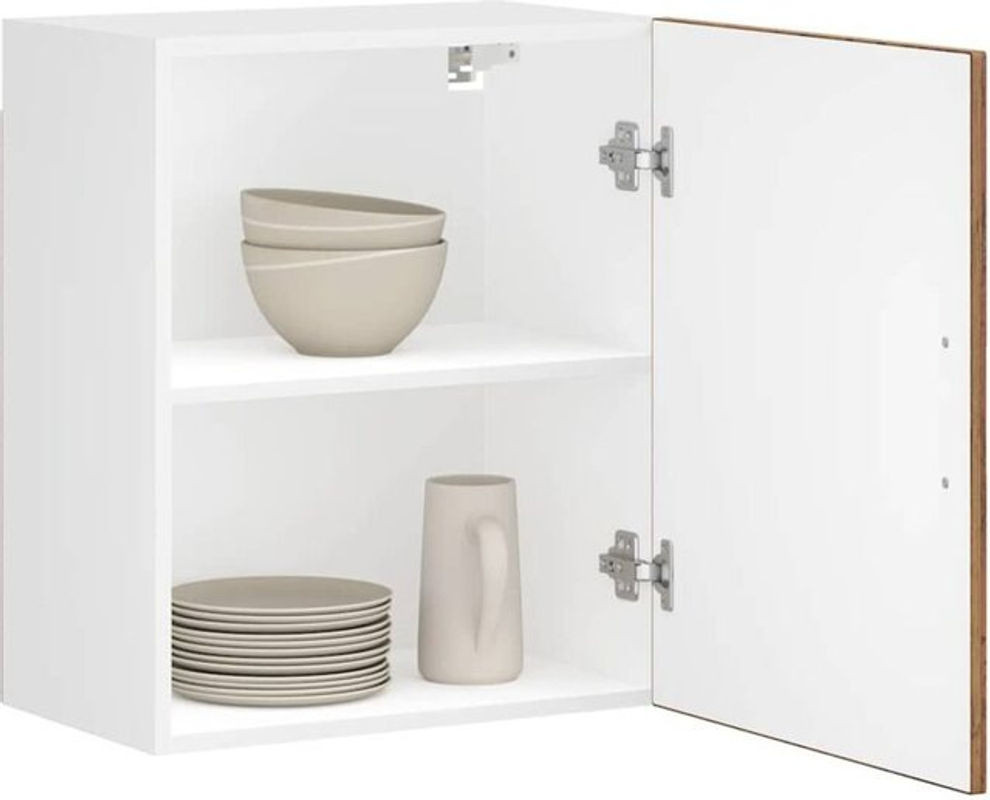 Vidaxl Küchen-Hängeschränke Porto im Landhausstil mit Drehtüren aus Holzwerkstoff, 2 Stück, Braun und Weiß - Bild 1