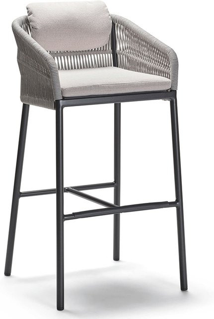 Stern Barsessel Jella aus Aluminium in Anthrazit Matt mit Kordel Stone und Kissenset Vanilla aus 100% Polyacryl - Bild 1