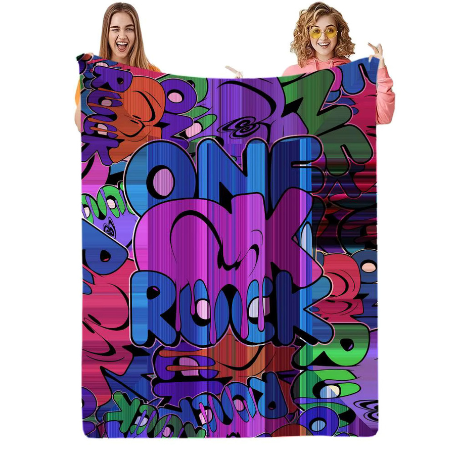 O-ONE R-ROCK Detox Kurzflor-Plüschdecke in Weiß und Multicolour, weich und hautfreundlich für Sofa und klimatisierte Räume - Bild 3