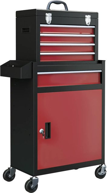 HOMCOM Werkstattwagen aus Stahl in Rot und Schwarz, abschließbar und rollbar, Höhe: 102 cm, Breite: 28 cm, Tiefe: 23 cm - Bild 1