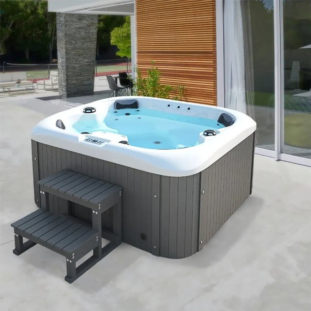 Home Deluxe Outdoor Whirlpool Sea Star Plus in Dunkelgrau-Weiß mit Thermoabdeckung, Treppe, Kopfstützen und Filter-Set, B/T/H: 180 x 160 x 79 cm - Bild 1