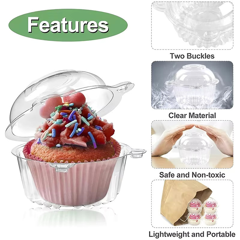 100 Stück transparente Cupcake-Verpackungsboxen aus Kunststoff für Cupcakes, Donuts, Muffins und Kuchen - Bild 2