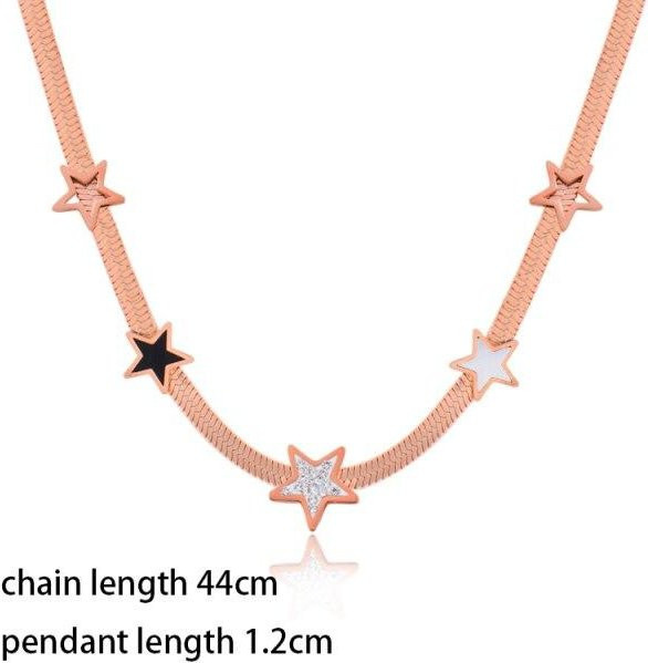 Halskette Edelstahl, Zirkonia Stern, Schwarz Weiß, Roségold, Silber, Damen - Bild 1