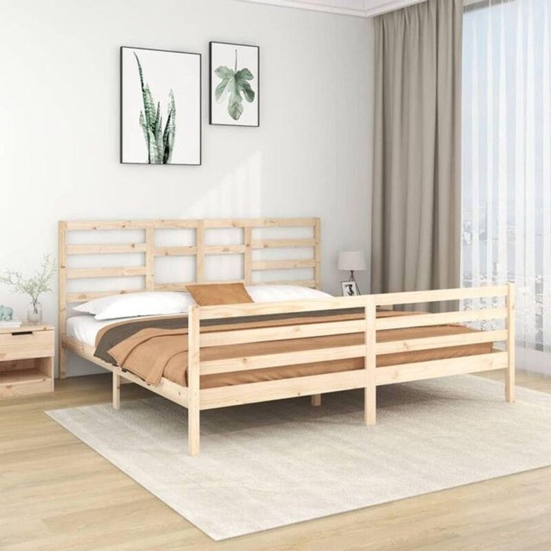 Massivholzbett aus Kiefer von vidaxl in Braun, Modernes Skandinavisches Design, B/T/H: 200 x 206 x 104 cm - Bild 1