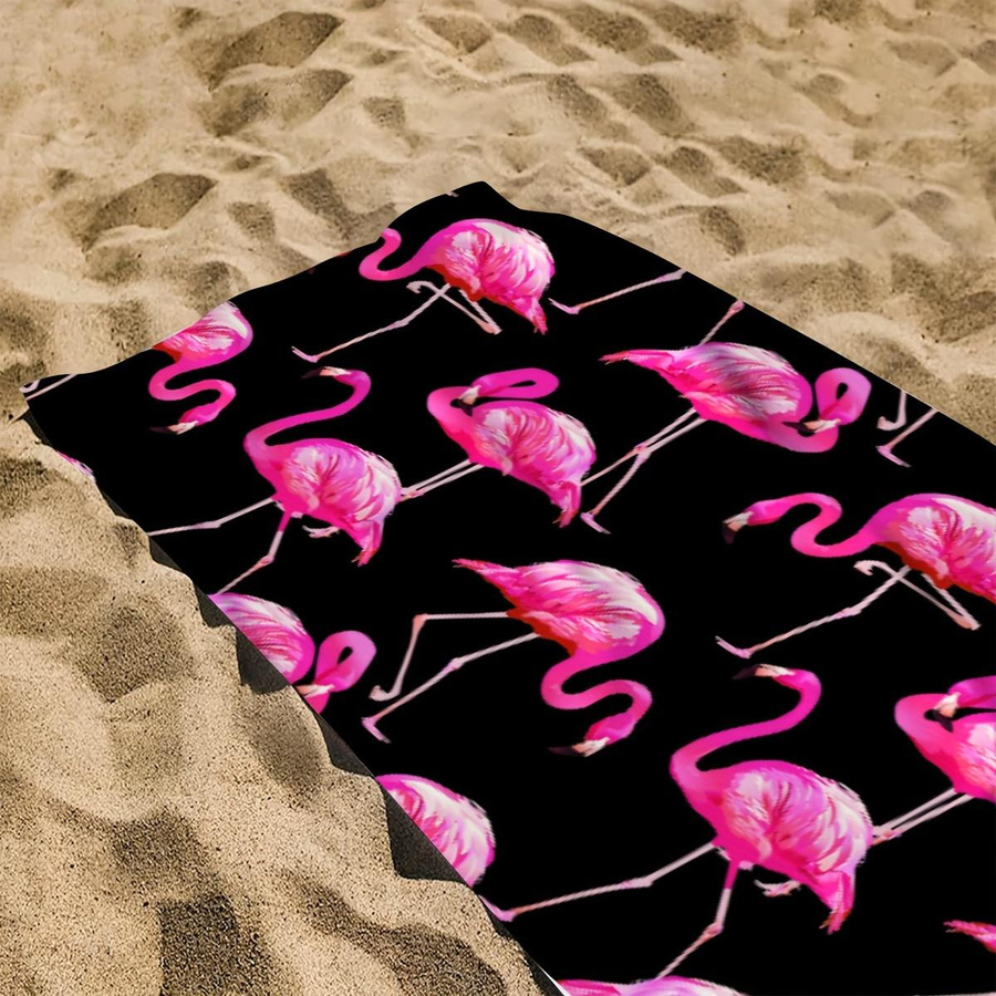 Dalangpa Strandtuch aus Mikrofaser mit handbemaltem Flamingo-Motiv auf schwarzem Hintergrund, schnelltrocknend, B: 30 cm, H: 60 cm - Bild 3
