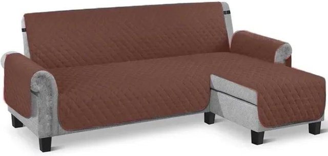 Wasserdichter Ecksofabezug in L-Form für dein Wohnzimmer, gesteppter Couchbezug in Braun, Universal Überwurf aus Polyester und Elastan - Bild 1
