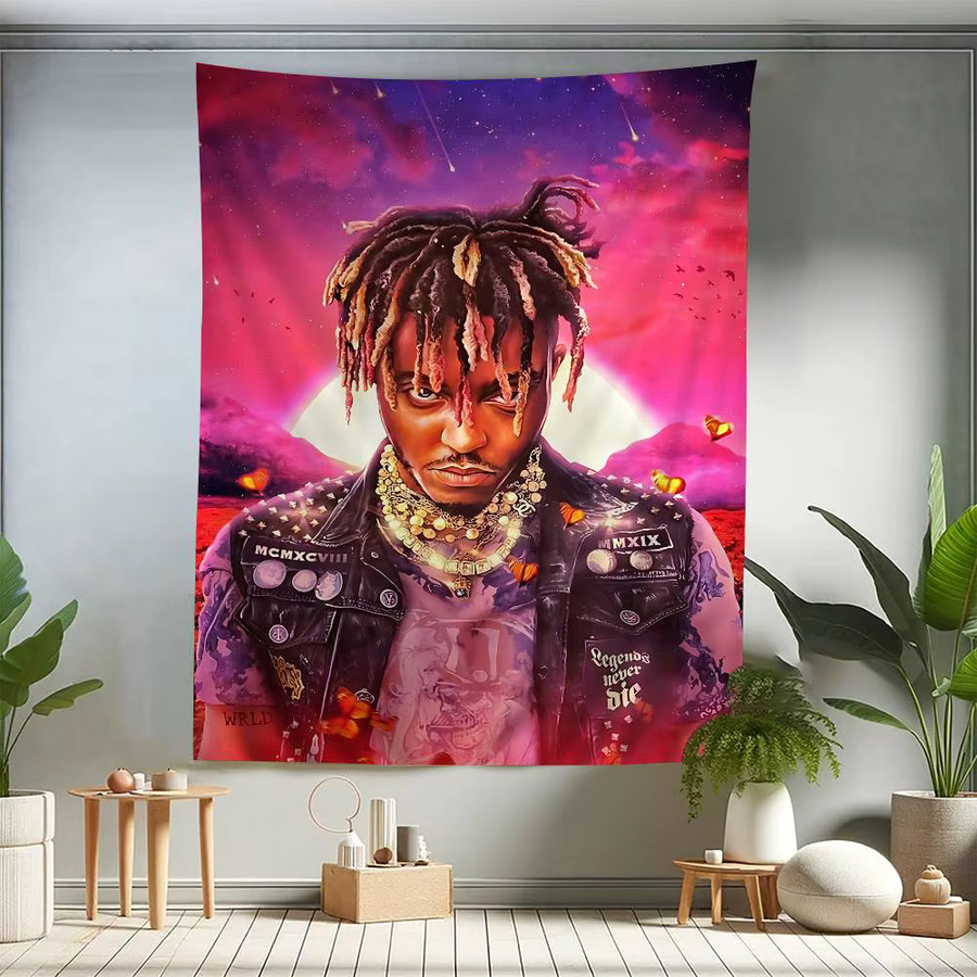 J-Juice Wandteppich WRLD Rap Sänger Anime Portrait mit floralem Boho Design, Mehrfarbig, Breite: 70 cm, Höhe: 50 cm - Bild 3