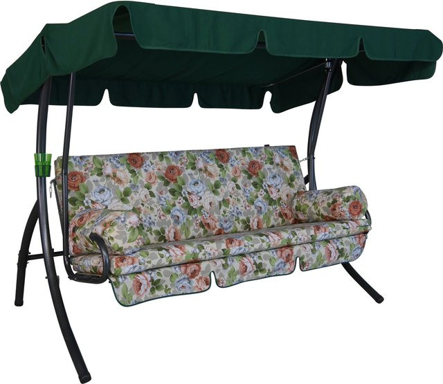 Angerer Hollywoodschaukel Trend Wolfgangsee 3-Sitzer in Creme mit Blumenmuster und Sonnenverdeck - Bild 1