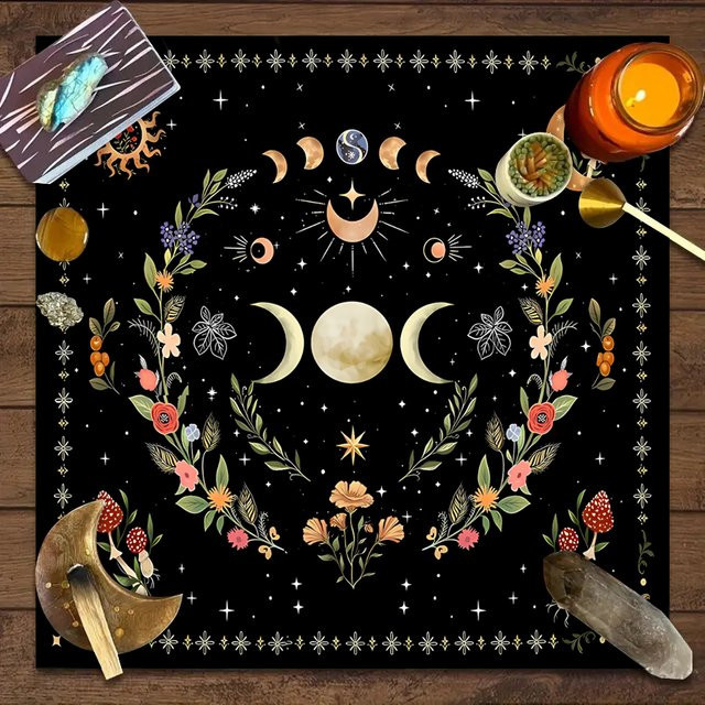 VIKAMA Mystic Star Moon Tischdecke im Bohemian-Stil, Schwarz, Quadratisch - Bild 1