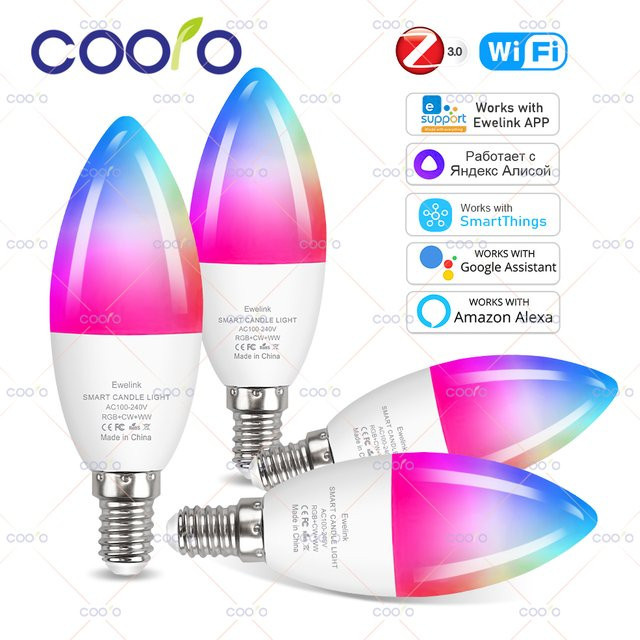 Ewelink Smart Bulb E14 Kerzenlampe mit RGB LED, Zigbee und WiFi, dimmbar, Kristall-Design, kompatibel mit Amazon Alexa und Google Assistant, Multicolour - Bild 1