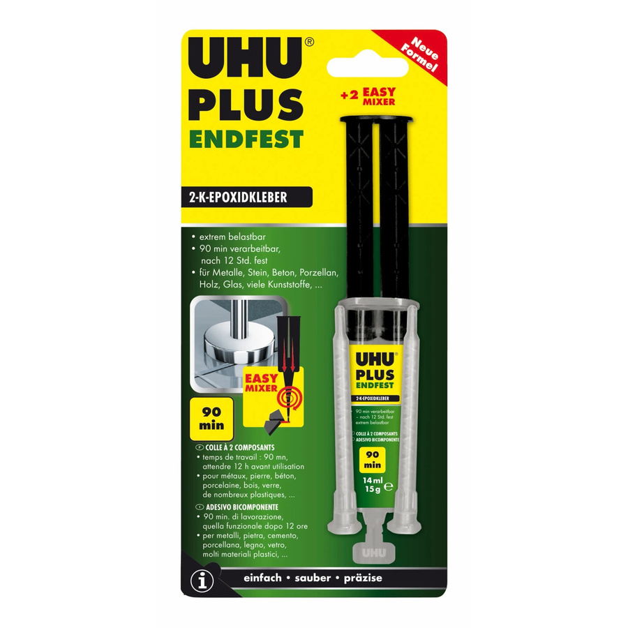 UHU plus endfest 300 2K-Epoxidharz-Kleber Doppelkammerspritze mit statischem Mischer 15 g - Bild 2