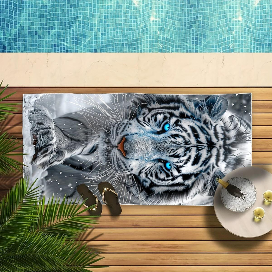 JINGYUE Pet Strandtuch mit weißem Tigerdruck, weich und super saugfähig, B/H: 40 x 60 cm - Bild 3