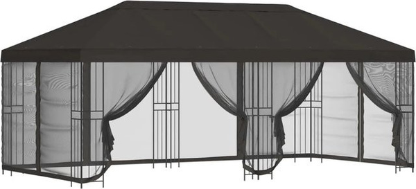 vidaXL Pavillon mit verstellbaren Netz-Seitenwänden aus Polyester und Stahl in Anthrazit, B/T/H: 600 x 300 x 276,5 cm
