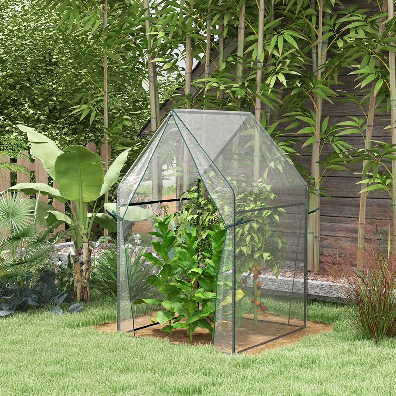 Outsunny Foliengewächshaus mit Doppeltür aus transparentem PE, winddichtes Treibhaus für deinen Garten, H x B x T: 145 x 90 x 90 cm - Bild 2
