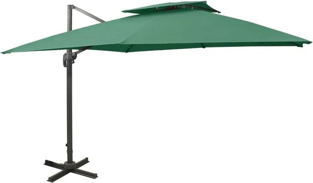 DELUKE Ampelschirm LOTI Rechteckig Grün mit UV-Schutz und Kurbelsystem, Breite: 300 cm, Höhe: 258 cm - Bild 1