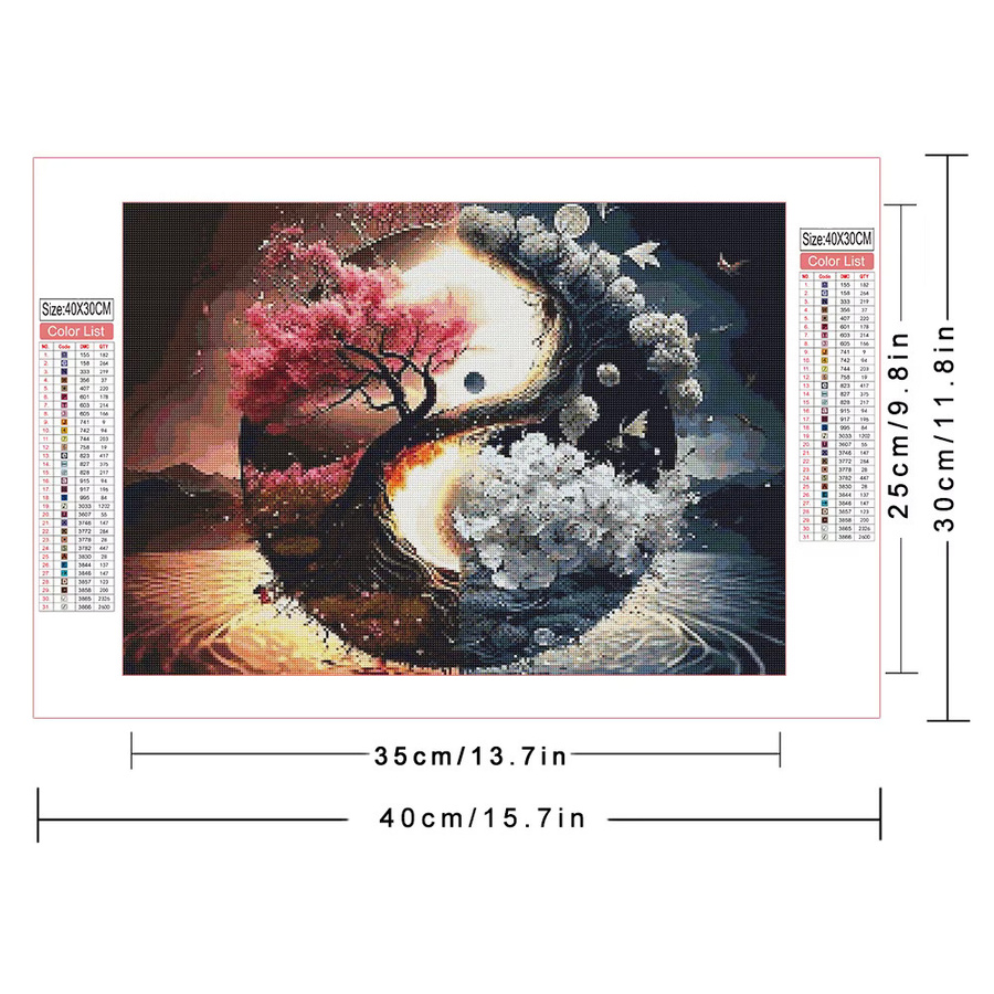 Azqsd Diamantmalerei Landschaft mit Baum und Wasserfall als Traumfänger-Stickerei in Multicolor, B/H: 30 x 40 cm, mit vollen runden Bohrern - Bild 2
