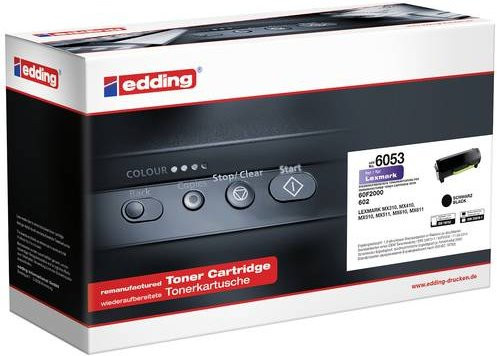 Edding Toner Cartridge Schwarz kompatibel mit Lexmark 60F2000 und 602 für Laserdrucker mit einer Reichweite von 2500 Seiten - Bild 1