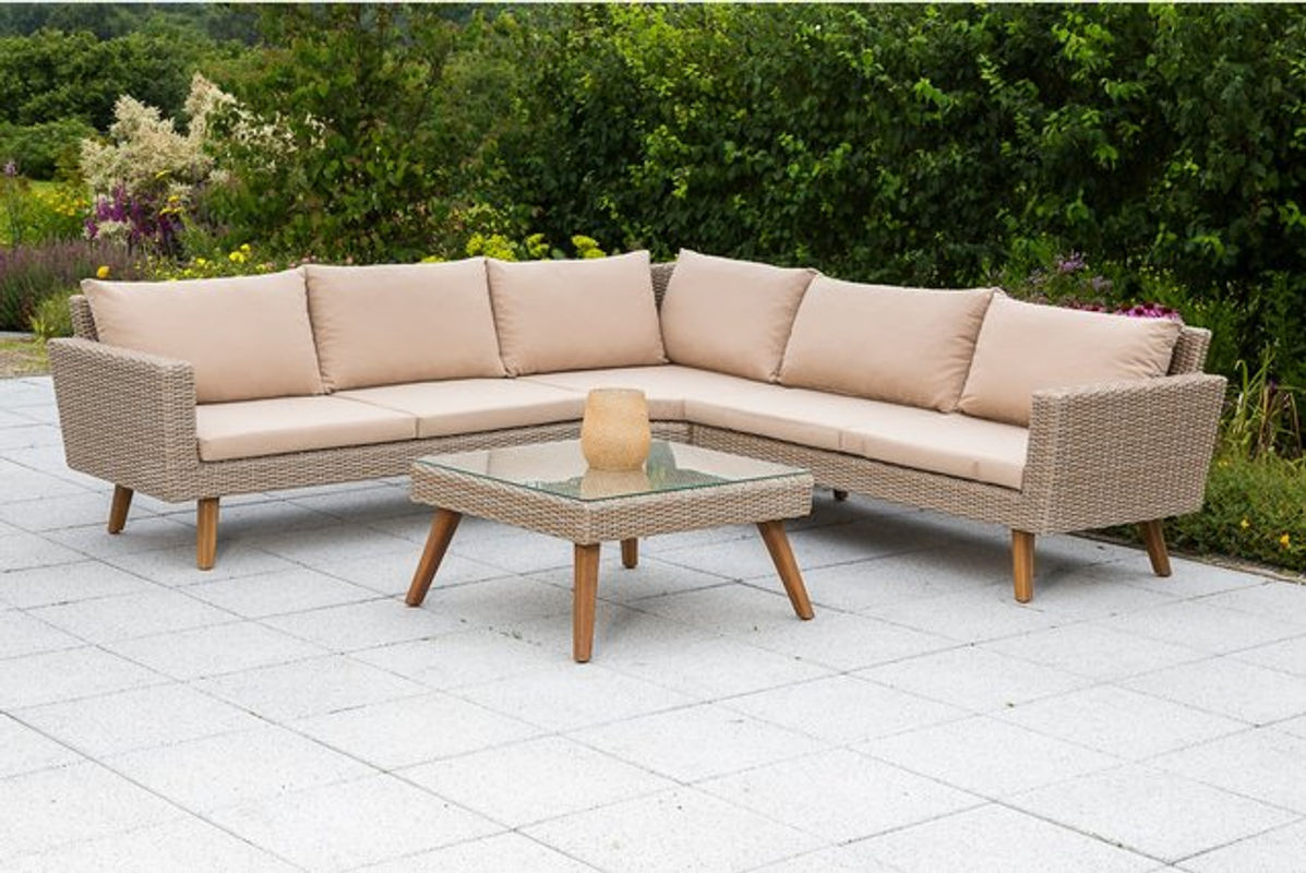 Merxx Garten Eckbank-Gruppe Pamplona 2-tlg. in Beige mit Akazienholz und Auflagen - Bild 4