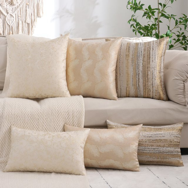 Miater Dekokissenbezug Jacquard mit floralem Muster in Gold und Beige, quadratisch, B/T/H: 45 x 45 x 45 cm - Bild 1