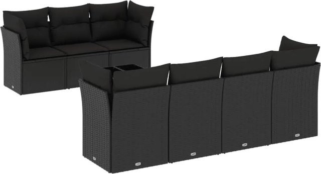vidaXL 8-tlg Garten-Sofagarnitur aus Polyrattan in Schwarz mit Kissen und L-Form - Bild 1