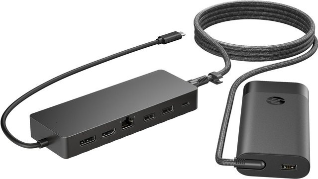 HP Universal USB-C Dockingstation mit HDMI, DisplayPort, LAN und Laptop-Ladegerät in Schwarz (9H0H9AA#ABB) - Bild 1