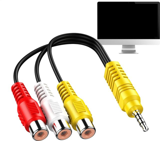 TCL AV-Adapterkabel: 3,5 mm Klinke auf 3 Cinch-Buchsen, Mini-Aux-Stereo-Audio-Video-Adapter, Multicolor - Bild 1