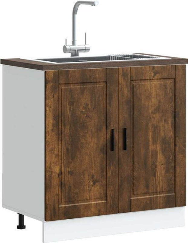 Spülenunterschrank Porto von vidaxl in Räuchereiche, Braun/Grau, B/T/H: 80 x 46 x 81,5 cm - Bild 1