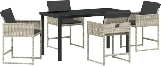 vidaXL Garten Essgruppe 5-teilig aus Poly-Rattan in Hellgrau mit Glastisch und Stahlgestell - Bild 1