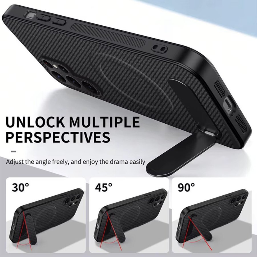 Magnetische Schutzhülle mit Carbonfaser-Textur und faltbarer Halterung für Samsung Galaxy S26 S25 S24 Plus Ultra, Schwarz - Bild 3