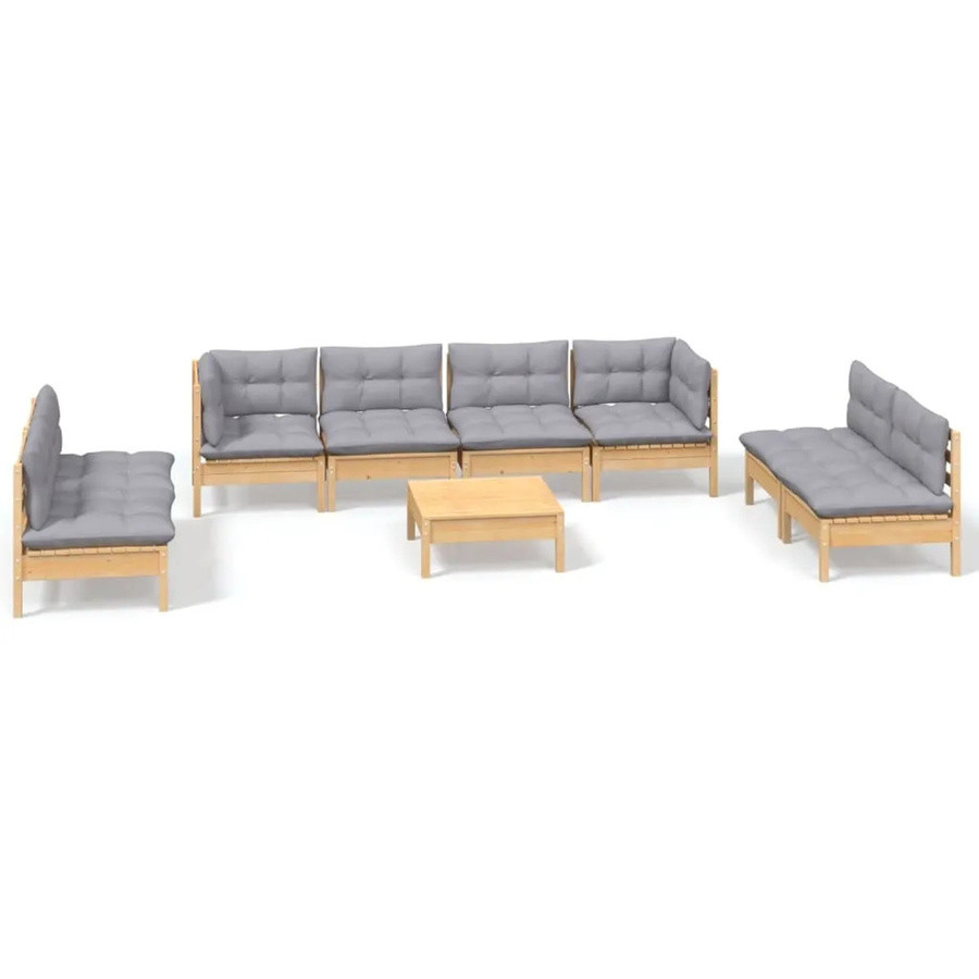 vidaXL 9-tlg. Garten-Lounge-Set aus massivem Kiefernholz mit grauen Polstern - Bild 2