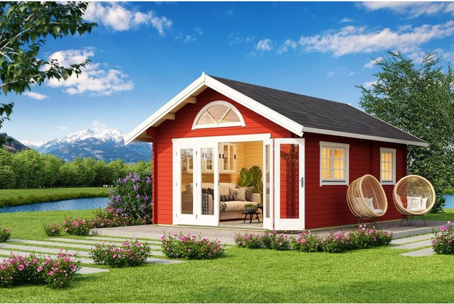 Lasita Blockbohlenhaus Caroline Maja Gartenhaus mit Satteldach in Rot, B/H/T: 489,9 x 330,6 x 675 cm - Bild 1