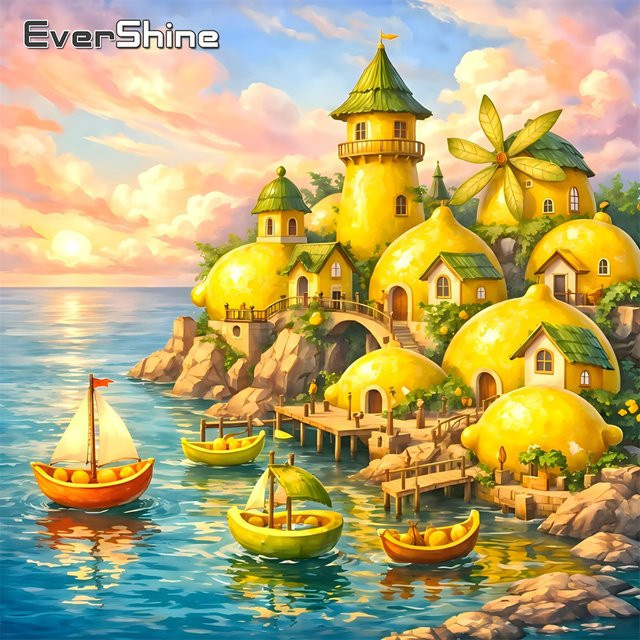 EverShine Diamant-Stickerei DIY Mosaik Set Landschaft mit Haus und Boot in Multicolour, B/H/T: 20 x 20 x 20 cm - Bild 1
