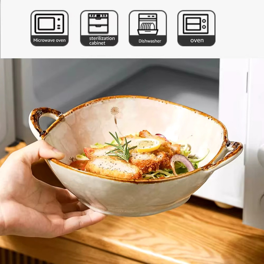 4er-Set MYVIT Keramik Suppenschalen mit Griff, ideal für Nudeln und Salat, mikrowellen- und backofengeeignet, Durchmesser: 19,05 cm - Bild 3