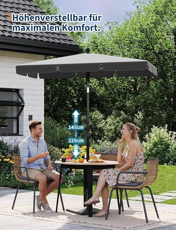 HiMISS Sonnenschirm für Balkon und Garten, rechteckig, grau, B/T/H: 200 x 125 cm - Bild 4