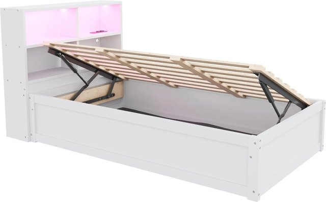 Merax Schlafsofa Weiß mit LED-Beleuchtung, USB-Anschluss und Stauraum durch Hydraulik-Funktion, B/T/H: 90 x 200 x 120 cm - Bild 1