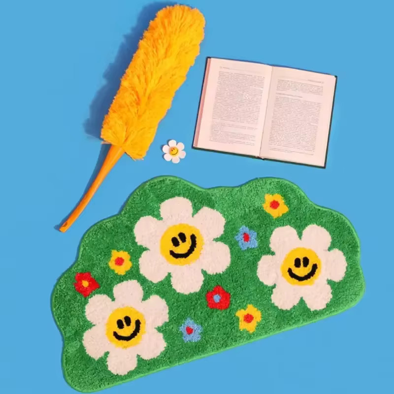 VIKAMA Cartoon-Regenbogen-Blumen-Teppich, weiche rutschfeste Fußmatte in Multicolour für Badezimmer und Schlafzimmer - Bild 1