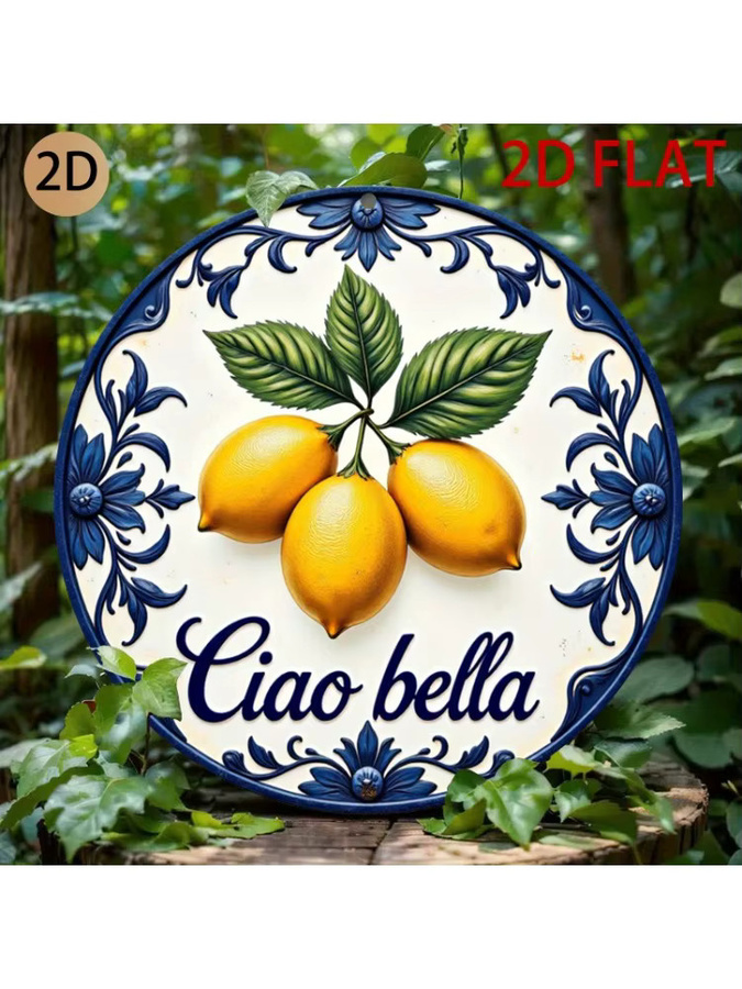 CIFBUY Italienische Keramik-Wandkunst Ciao Bella mit Zitronen- und Blumenmuster, runde Wanddekoration in Multicolour, Durchmesser: 20 cm - Bild 7