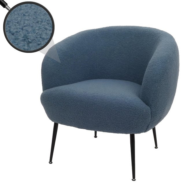 MCW Lounge-Sessel O37 mit Bouclé-Bezug in Blau und Metallgestell - Bild 1