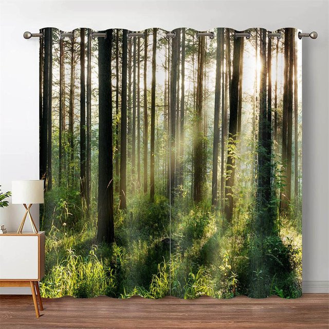 Yiran Furniture Verdunklungsvorhänge mit Wald- und Dschungel-Motiv in Grün, B/H: 200 x 240 cm - Bild 1
