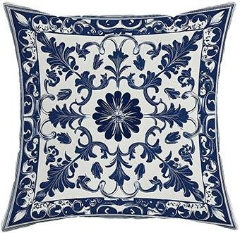 Dekorative Kissenhülle JMG Clothing im Boho-Stil mit blau-weißem Blumenmuster, Farbe: Grau, B/T/H: 40 x 40 x 0 cm - Bild 1