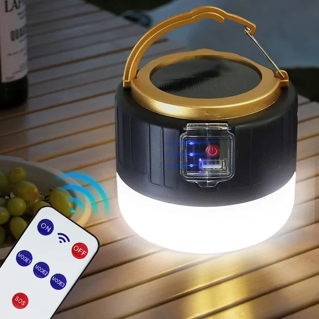 NEWBIRTH Solar-LED-Campinglampe in Schwarz, wasserdichte und tragbare Zeltlaterne mit USB-Ladefunktion für Wandern, Grillen und Outdoor-Camping - Bild 1