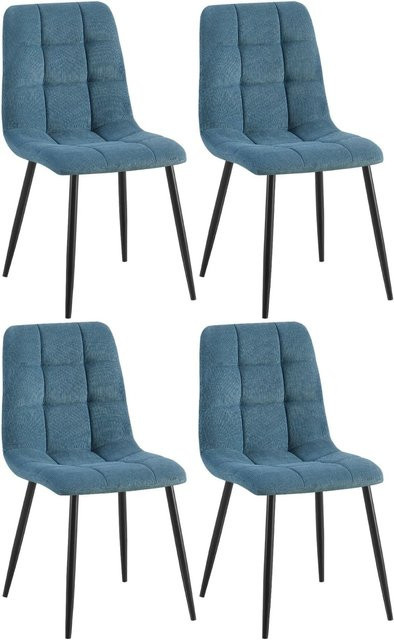 4er Set Esszimmerstühle DELUKE FIGAD in Blau mit Cord-Bezug und Steppmuster, B/T/H: 45 x 55 x 84 cm - Bild 1