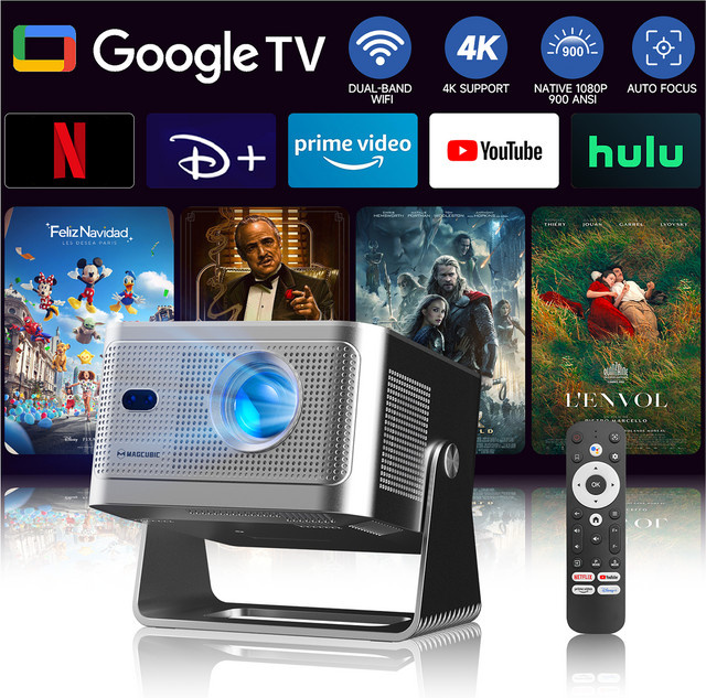 Magcubic HY350GTV Projektor Set mit Google TV Stick, 1080p Full HD, 900 ANSI, Autofokus, Tragbarer Beamer in Weiß - Bild 1