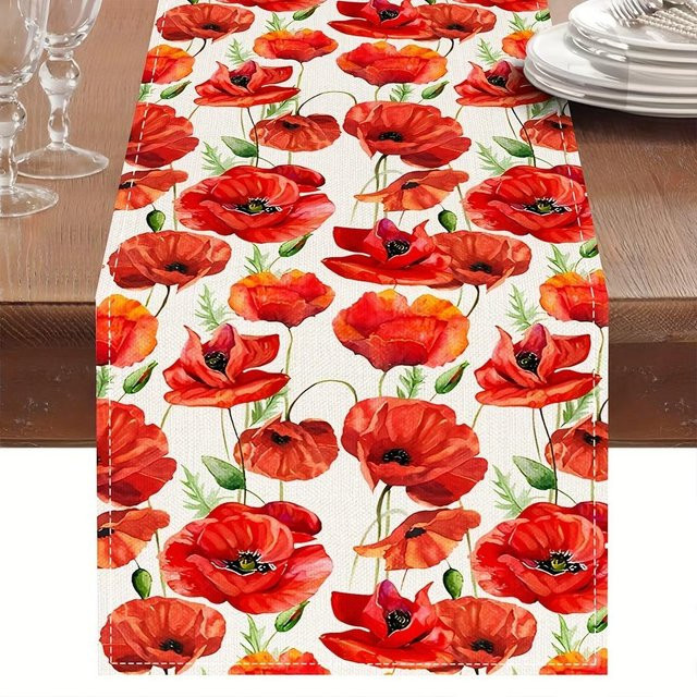 JMG Household Supplies Tischläufer aus Polyester mit floraler Jacquard-Webung und Stickerei, Rot, Länge: 150 cm - Bild 1