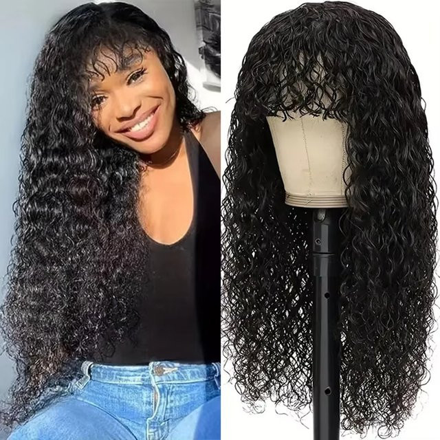 Dula A Hair Wasserwellen-Echthaar-Perücke mit Pony, Remy-Haar, Damen - Bild 1