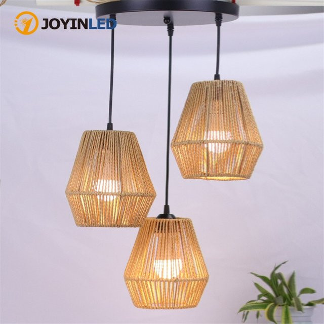 JOYINLED Pendelleuchte aus handgewebtem Papierseil im Boho-Stil, E27 Kronleuchter in Beige, ideal für Wohnzimmer und Schlafzimmer - Bild 1